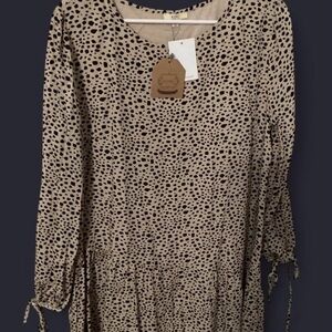 Kori America Leopard Print Long Sleeve Tiered Dress